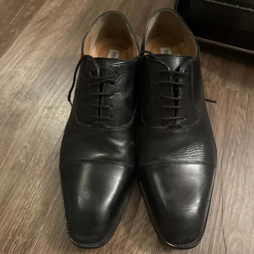 Steve Madden Men's Black Leather Cap Toe Oxford Dress Shoes